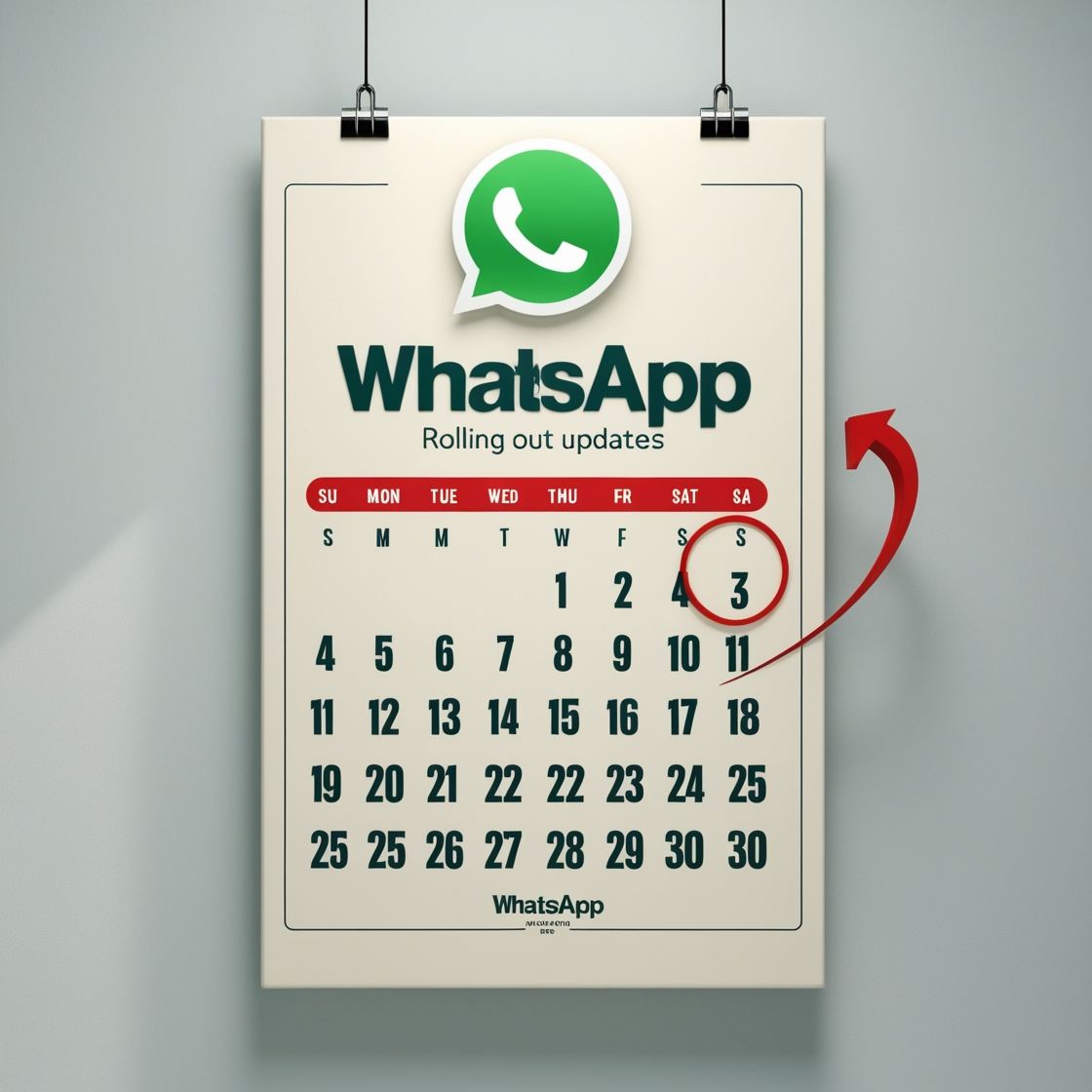 A calendar with the WhatsApp logo indicating a timeline for rolling out updates