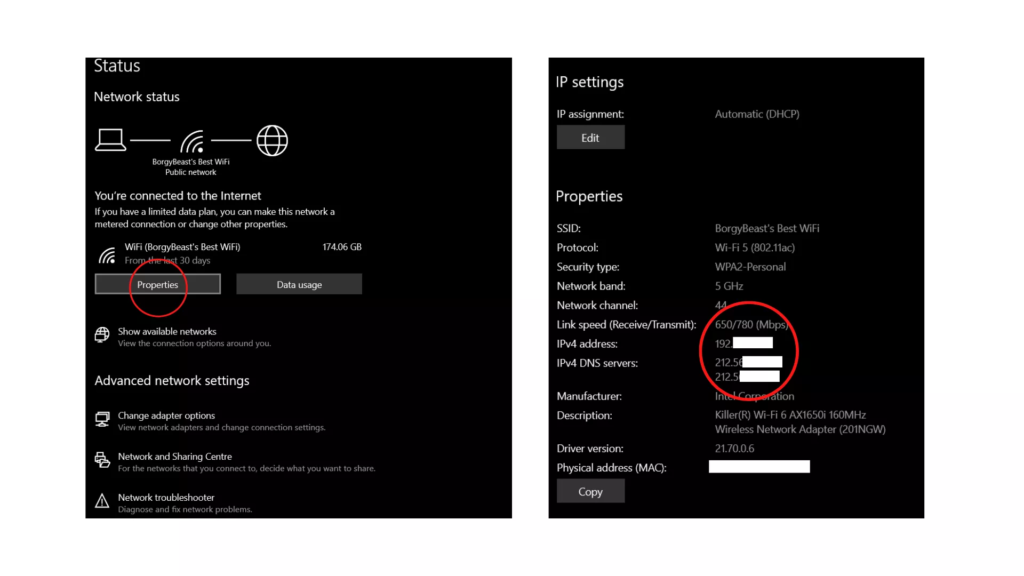 How to Check the Type of IP Address on windows?