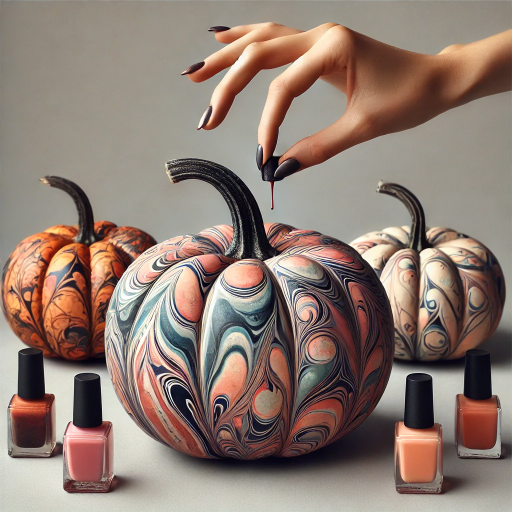 the image of pumpkins with marbled patterns in various colors