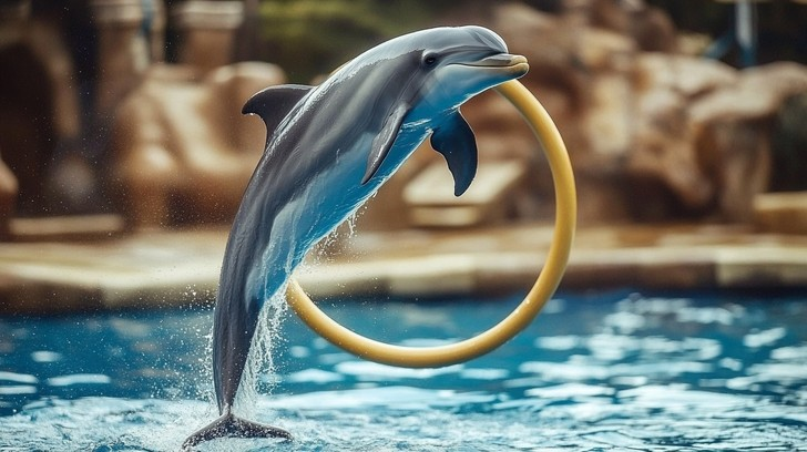 Dolphins jumping out of the water, displaying their playful nature.