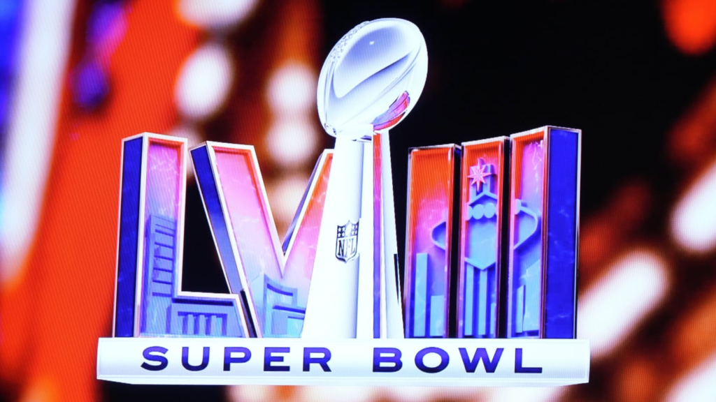 A timeline graphic showing important times and events on Super Bowl Sunday, from pre-game coverage to post-game celebrations.