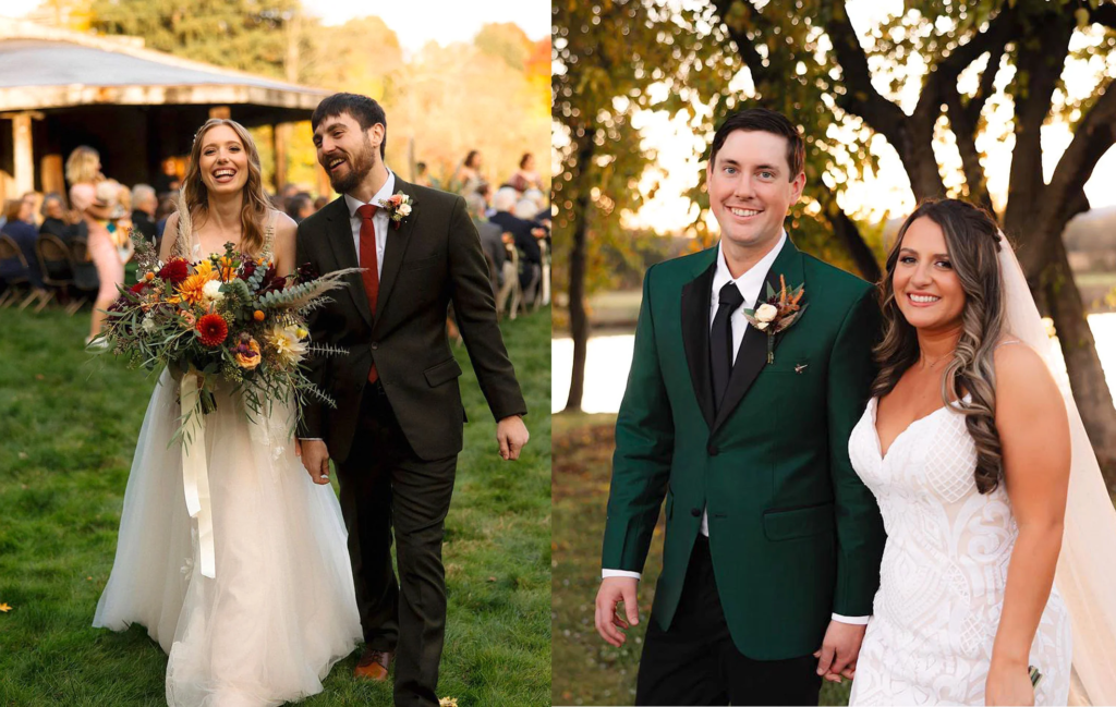 A guest wearing an overly bright or patterned outfit clashing with the subtle, elegant wedding theme.