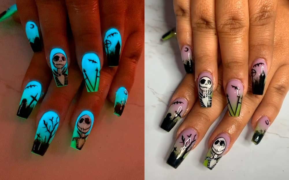 Glow-in-the-Dark Halloween Nails for a Spooky Night Look