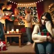 A-poignant-and-emotionally-charged-scene-depicting-a-young-woman-sitting-quietly-in-a-cozy-Christmas-living-room.-The-room-is-warmly-decorated-with-a