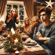 A-dramatic-and-tense-family-Christmas-dinner-scene-in-a-beautifully-decorated-dining-room.-A-young-adult-sits-at-the-table-arms-crossed-and-looking-f