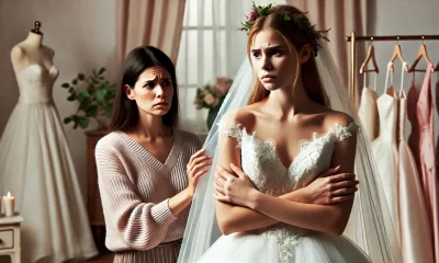 -A-tense-and-emotional-scene-set-in-a-bridal-boutique-or-elegant-living-room.-A-bride-to-be-holds-a-beautiful-wedding-dress-close-to-her-looking-firm-.