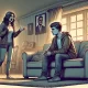 A wide digital illustration portraying a tense emotional scene between a young adult and their mother in a cozy but strained living room setting.