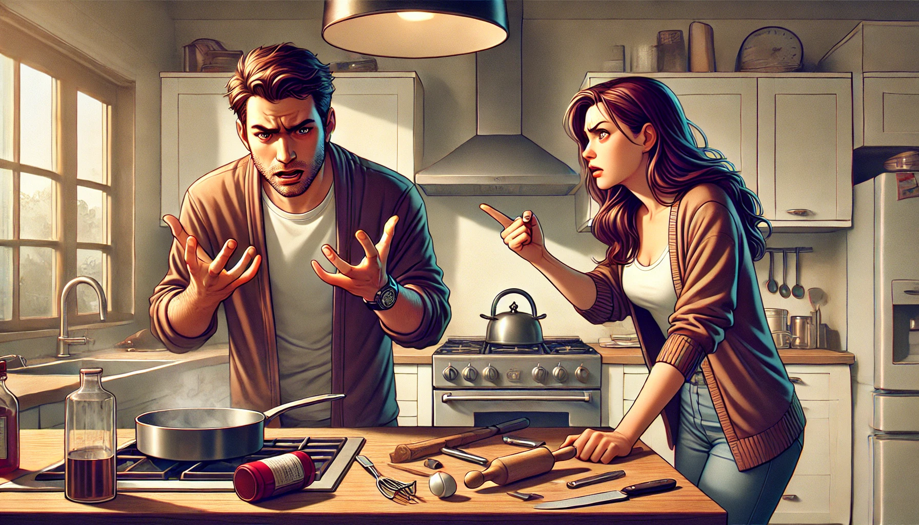 -A-wide-digital-illustration-depicting-a-tense-domestic-moment-in-a-modern-kitchen.-A-stressed-man-is-trying-to-complete-a-task-like-cooking-or-fixing