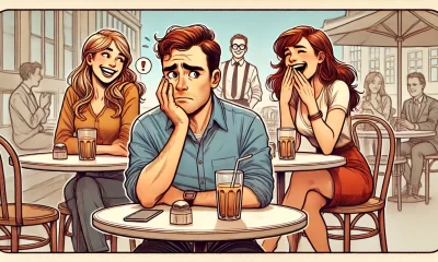 A-wide-digital-illustration-depicting-a-humorous-and-slightly-awkward-scenario.-A-man-sits-at-a-cafe-table-looking-flustered-and-bewildered-while