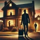 A-dramatic-and-emotional-scene-showing-a-man-walking-away-from-a-suburban-home-at-dusk-carrying-a-suitcase.-The-house-in-the-background-has-warm-ligh