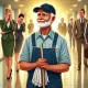 A heartfelt and powerful illustration depicting a dignified janitor, an older man with a kind but strong demeanor, standing confidently in a clean and