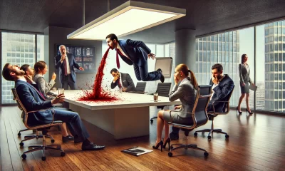 A-surreal-and-dramatic-depiction-of-a-professional-office-meeting-interrupted-by-an-individual-suddenly-vomiting-blood.-The-scene-captures-a-moment-of