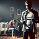 A dramatic and emotional scene depicting a man standing in a dimly lit room, holding a paternity test result in his hand, with a look of anguish and r