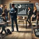 A dramatic scene in a college classroom setting, where a group of students is presenting their project. The focus is on a visibly frustrated student s