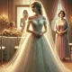 A poignant and emotional digital painting depicting a wedding scene with a bittersweet tone. In the foreground, a young bride in a beautiful wedding d.