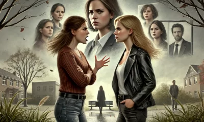 A dramatic digital painting showing the emotional moment of a friendship ending. In the foreground, two women stand facing each other; one looks angry