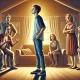 A dramatic and emotional illustration of a young adult standing up to their family, depicted in a living room setting. The family members are shown in