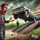 A dramatic and exaggerated illustration of a tense encounter with a tow truck company. The scene depicts a tow truck driver, animated with an overly a