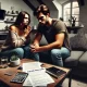 A dramatic and emotional scene depicting a couple having a tense argument in a modern apartment living room. The man looks resolute and upset, sitting.